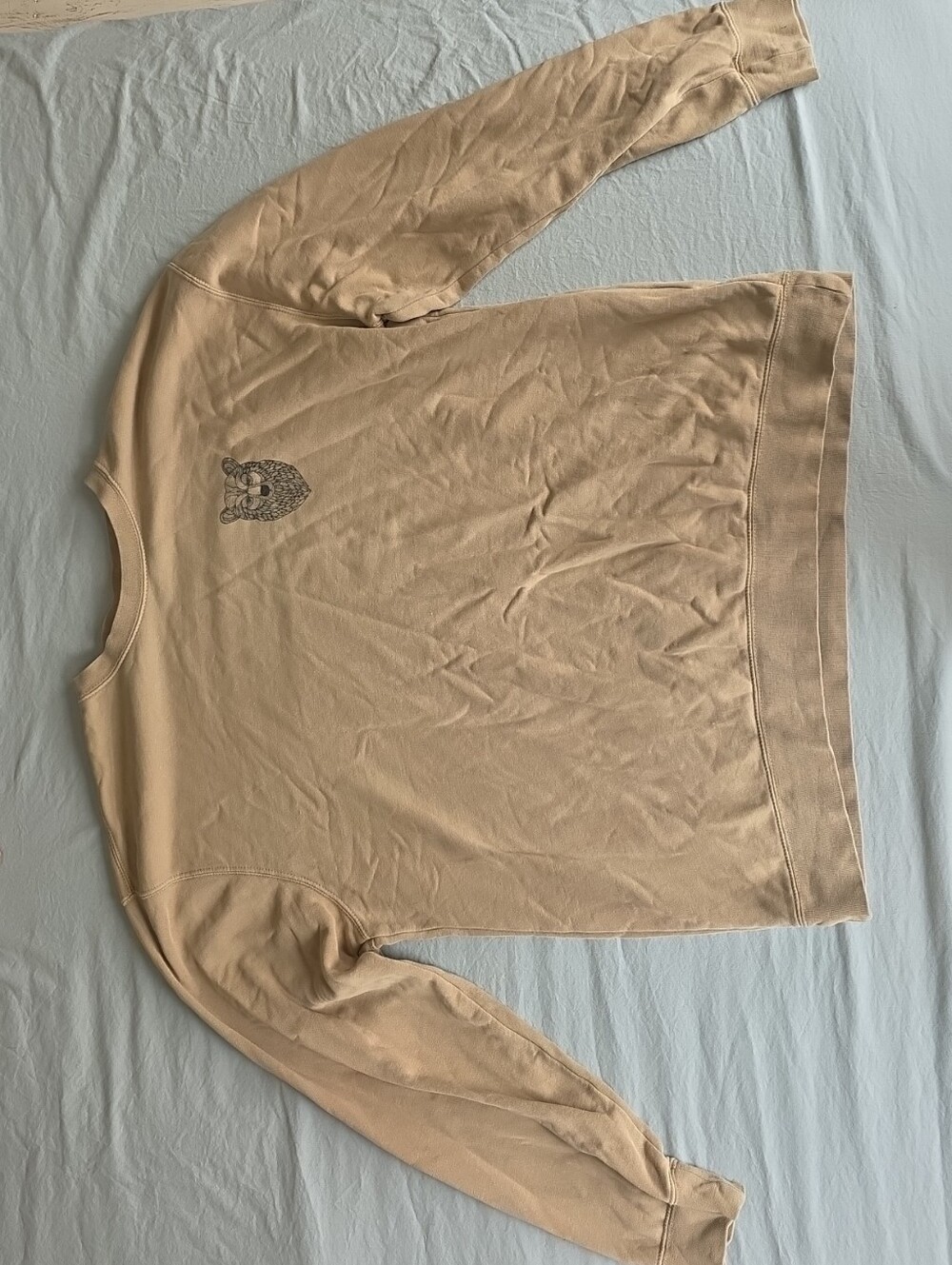 Neutral Tan Crewneck Sweatshirt with Subtle Chest Motif